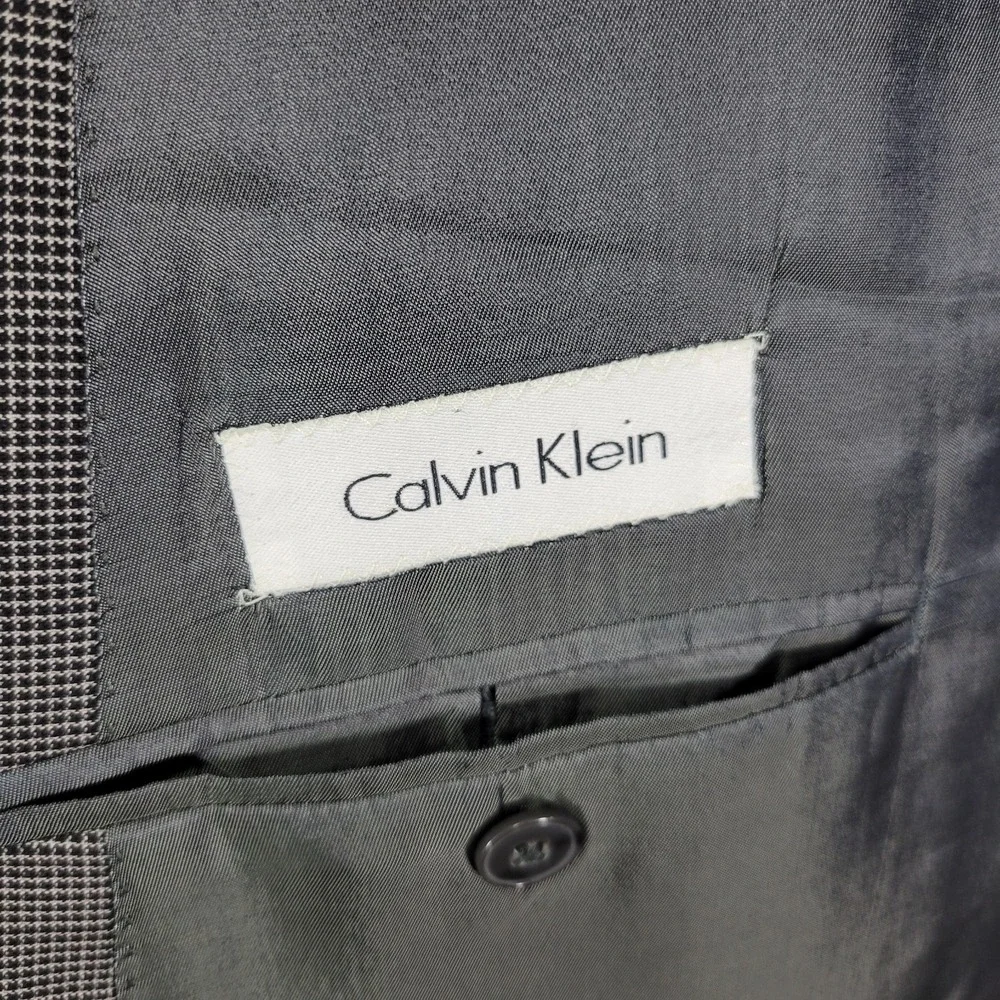 Calvin Klein Men's Sport Coat‎ Blazer Two Button Gray Checked Wool 52R